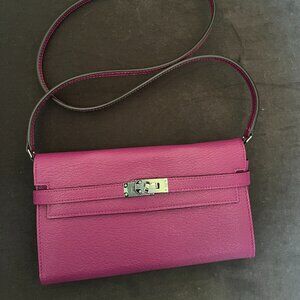 SOLD! HERMES Chevre Mysore Kelly Longue Wallet in Rose Pourpre